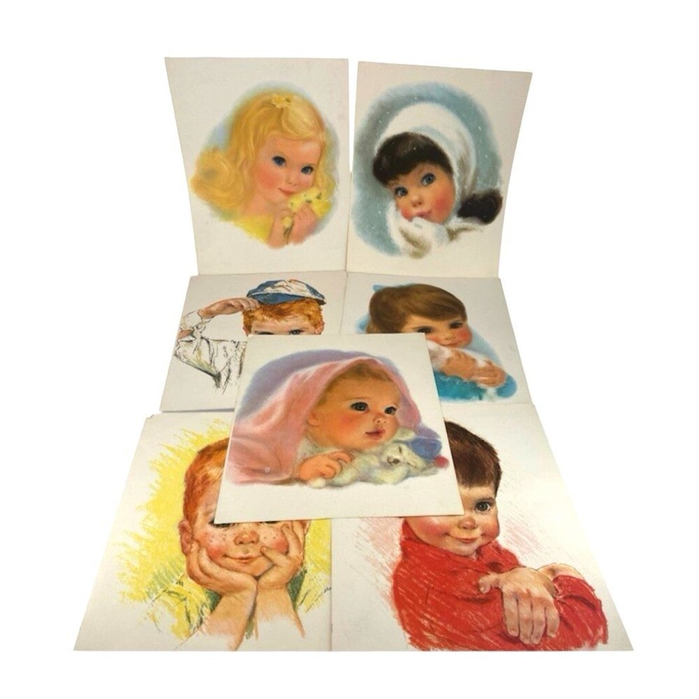Set of 7 1960's Children Art Northern Tissue Prints 11x14 Frances Hook Advertise